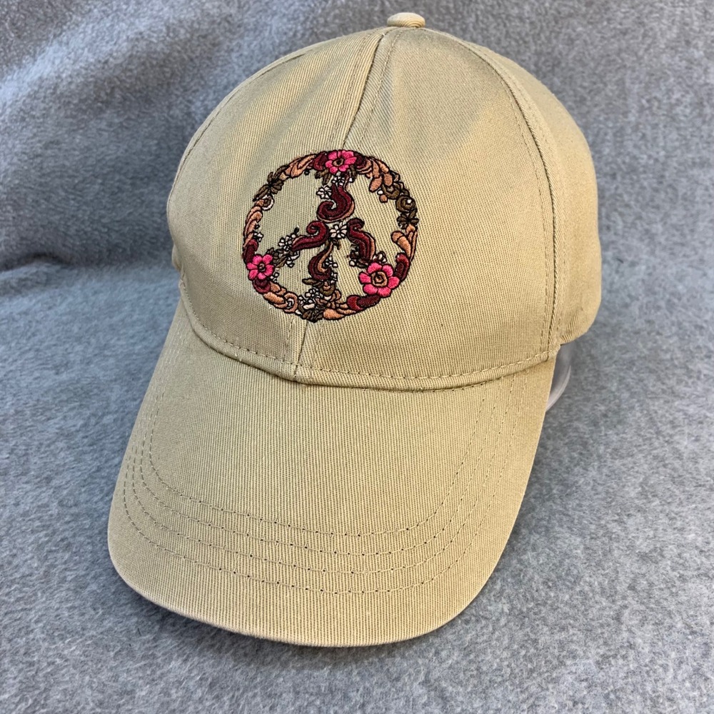 Floral Peace Sign Womens Tan Unbranded Baseball Cap Snapback OSFM